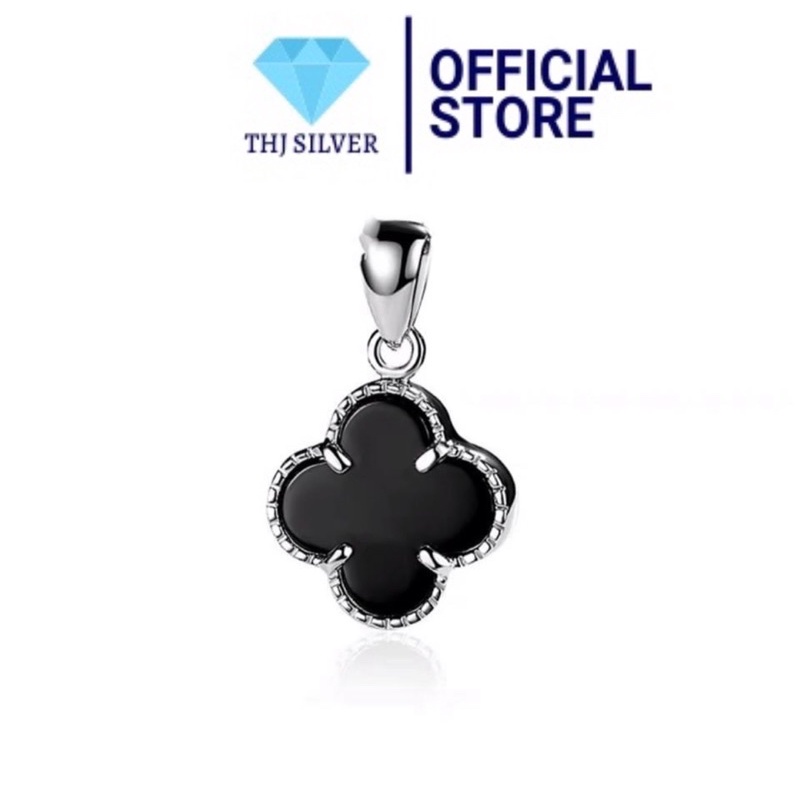 Mặt dây chuyền nữ cỏ 4 lá đá đen may mắn - thj silver