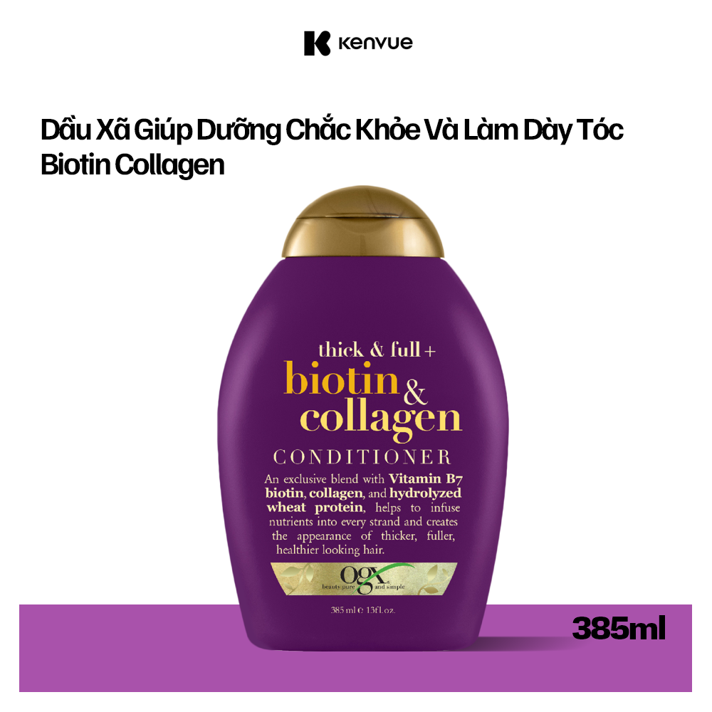 Dầu xả OGX giúp tóc chắc khoẻ làm dày tóc/ ống mượt phục hồi hư tổn/ dành cho tóc xoăn vào nếp dung tích 385ml