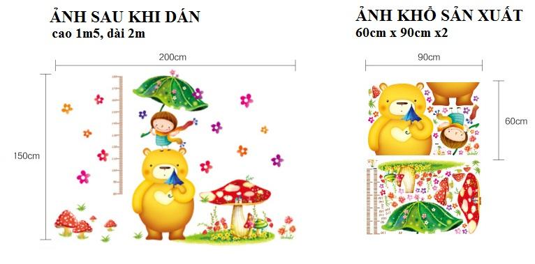Decal dán tường Thước đo chiều cao cây nấm- T180-kiddecals