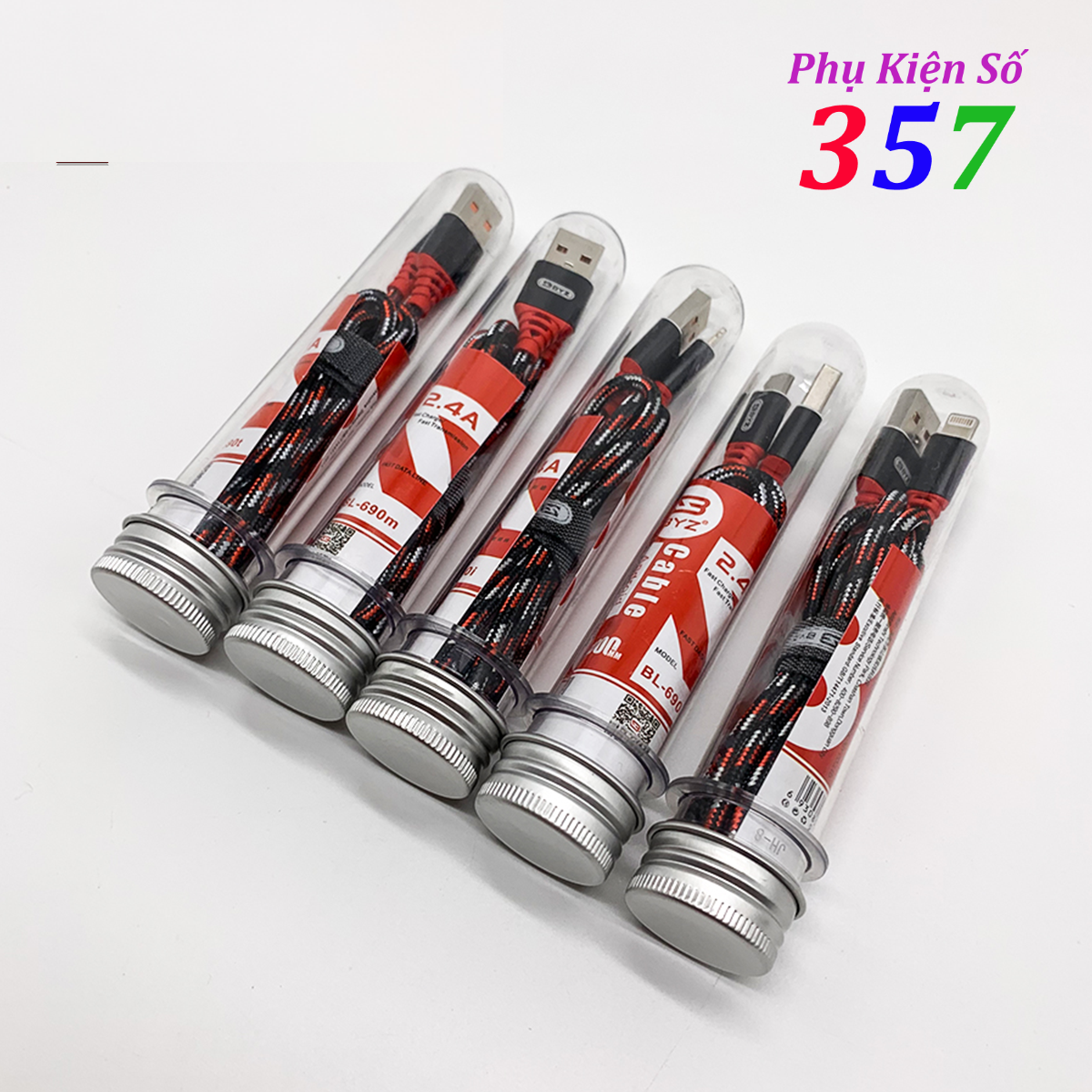 Cáp sạc nhanh BYZ BL690 dạng ống nghiệm dây dù cổng ip & android