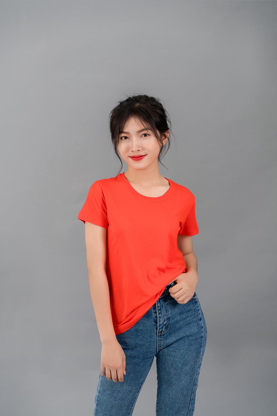 Áo thun trơn nữ cổ tròn UNIU màu cam