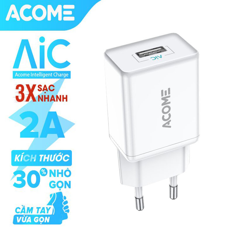 [Bảo Hành 12 tháng] Sạc ACOME AC04 10W Sạc Thông Minh Cổng USB 2A Thích Hợp Với Các Dòng Điện Thoại Android và IOS - Hàng Chính Hãng