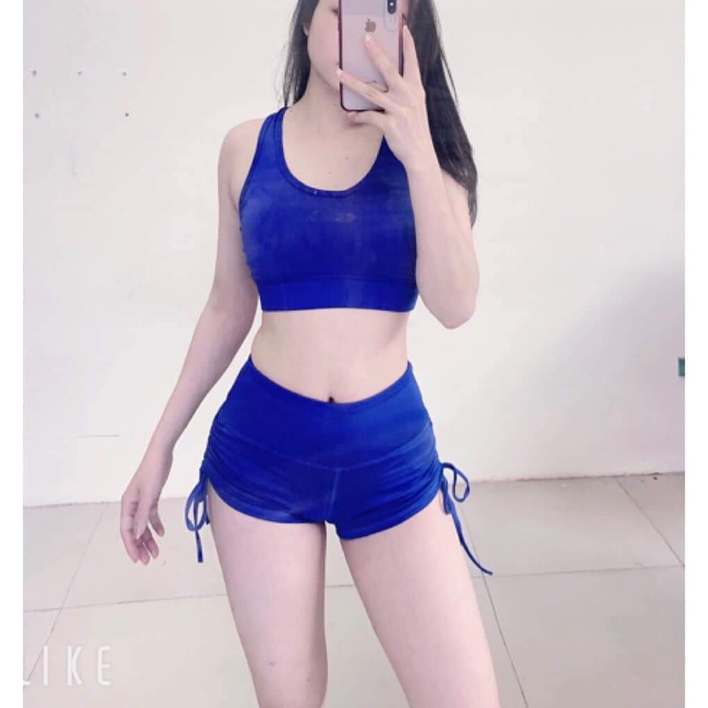 Đồ tập gym nữ bộ tập yoga aerobic nữ quần áo tập gym yoga aerobic nữ dáng đẹp chất vải co gian 4 chiều bộ quần đùi dây rút áo bra kèm mút Bin Sports BN016