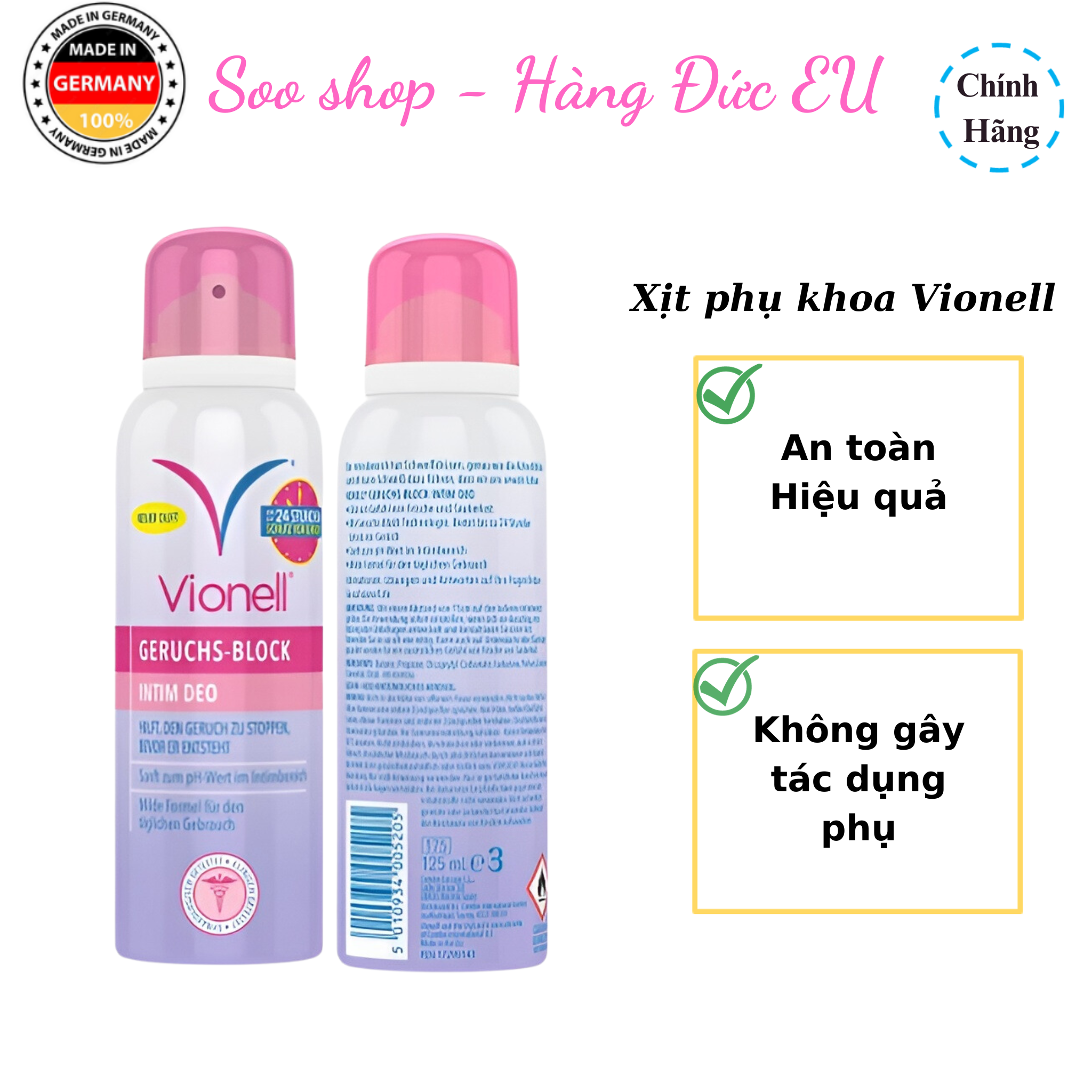 Xịt phụ khoa Vionell giúp da luôn khô thoáng, bảo vệ làn da khỏi vi khuẩn, chai 150ml