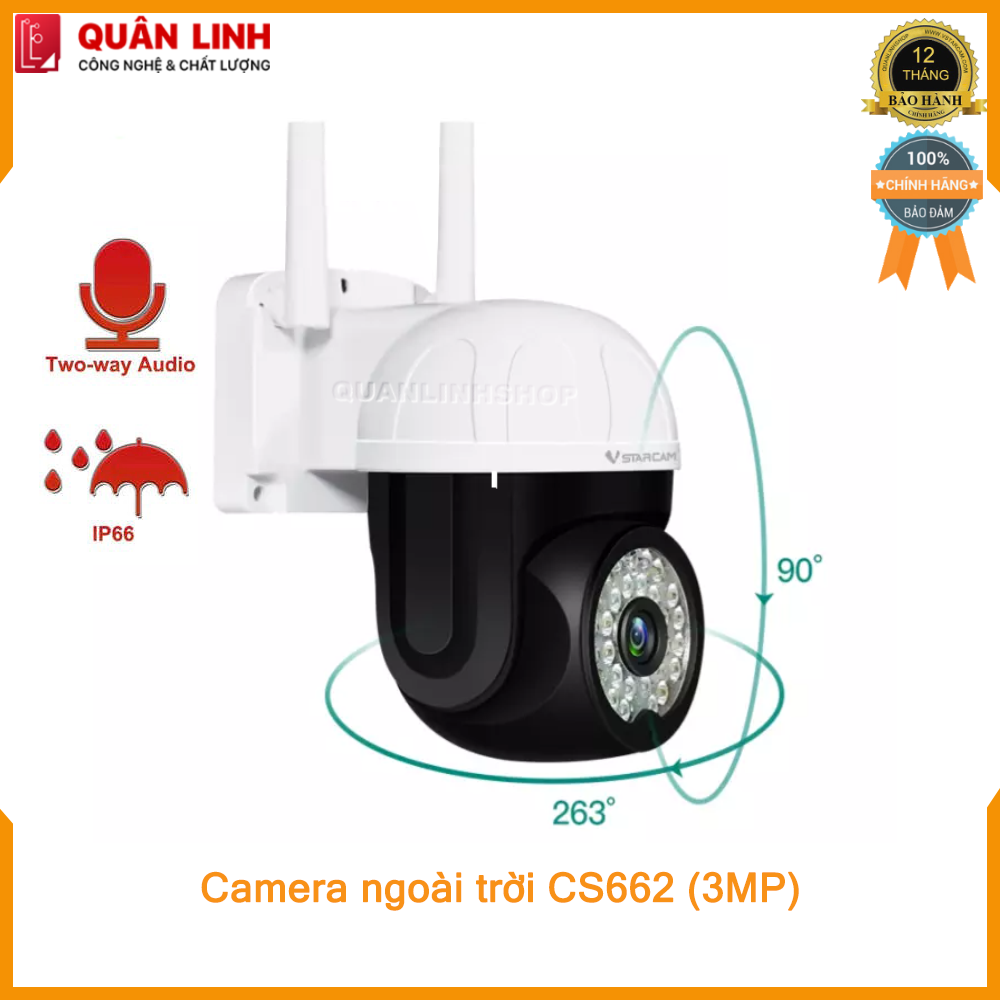 Camera ngoài trời Vstarcam CS662 Full HD 1296P , tích hợp AI, điều khiển xoay 355 độ, bảo hành 12 tháng