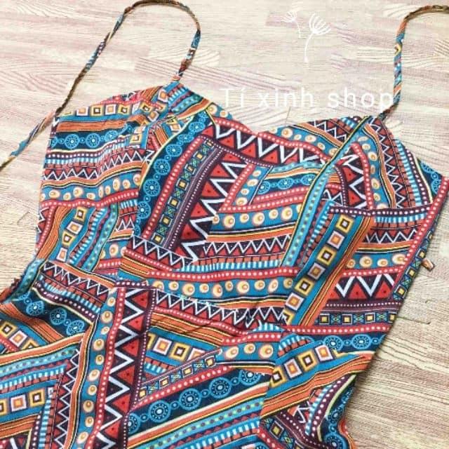 Đầm maxi thổ cẩm đan lưng