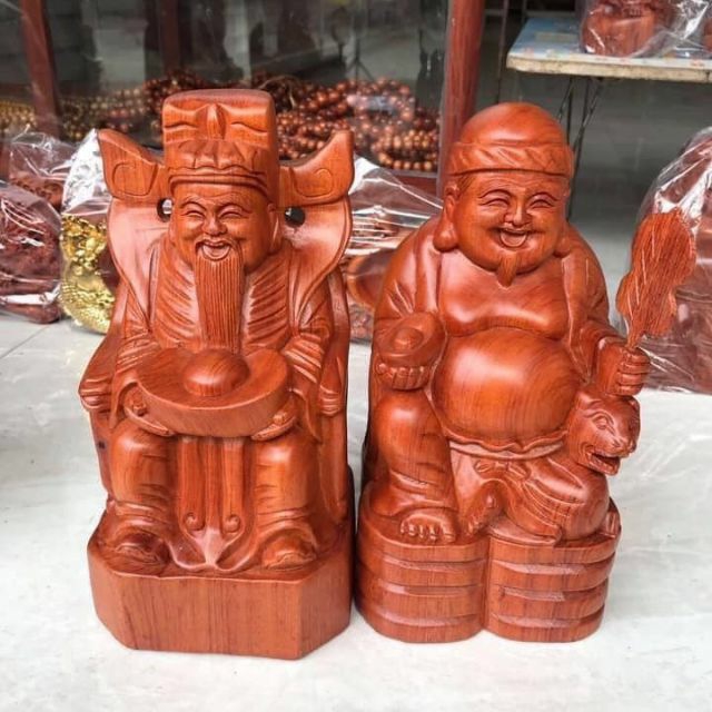 Cặp tượng gỗ thần tài thổ địa gỗ hương 20cm