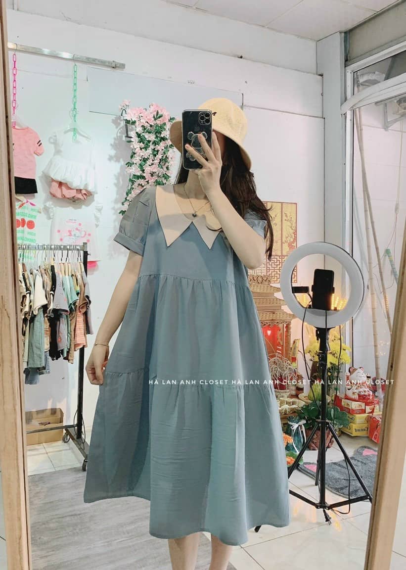 Đầm Bầu Váy Bầu Babydoll Cổ Nhọn