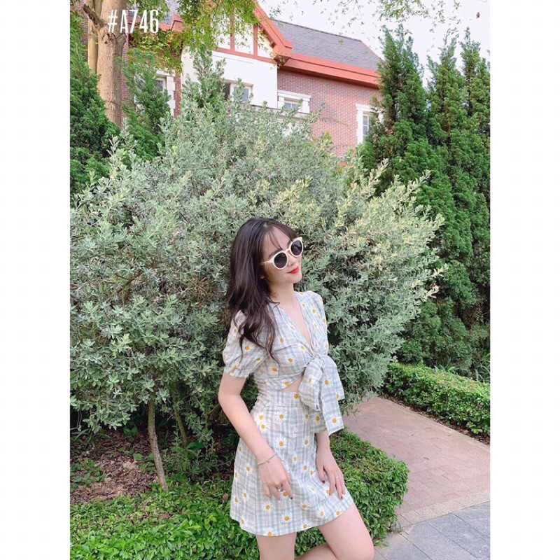 Đầm váy hoa cúc cột nơ dễ thương có size có ảnh thật