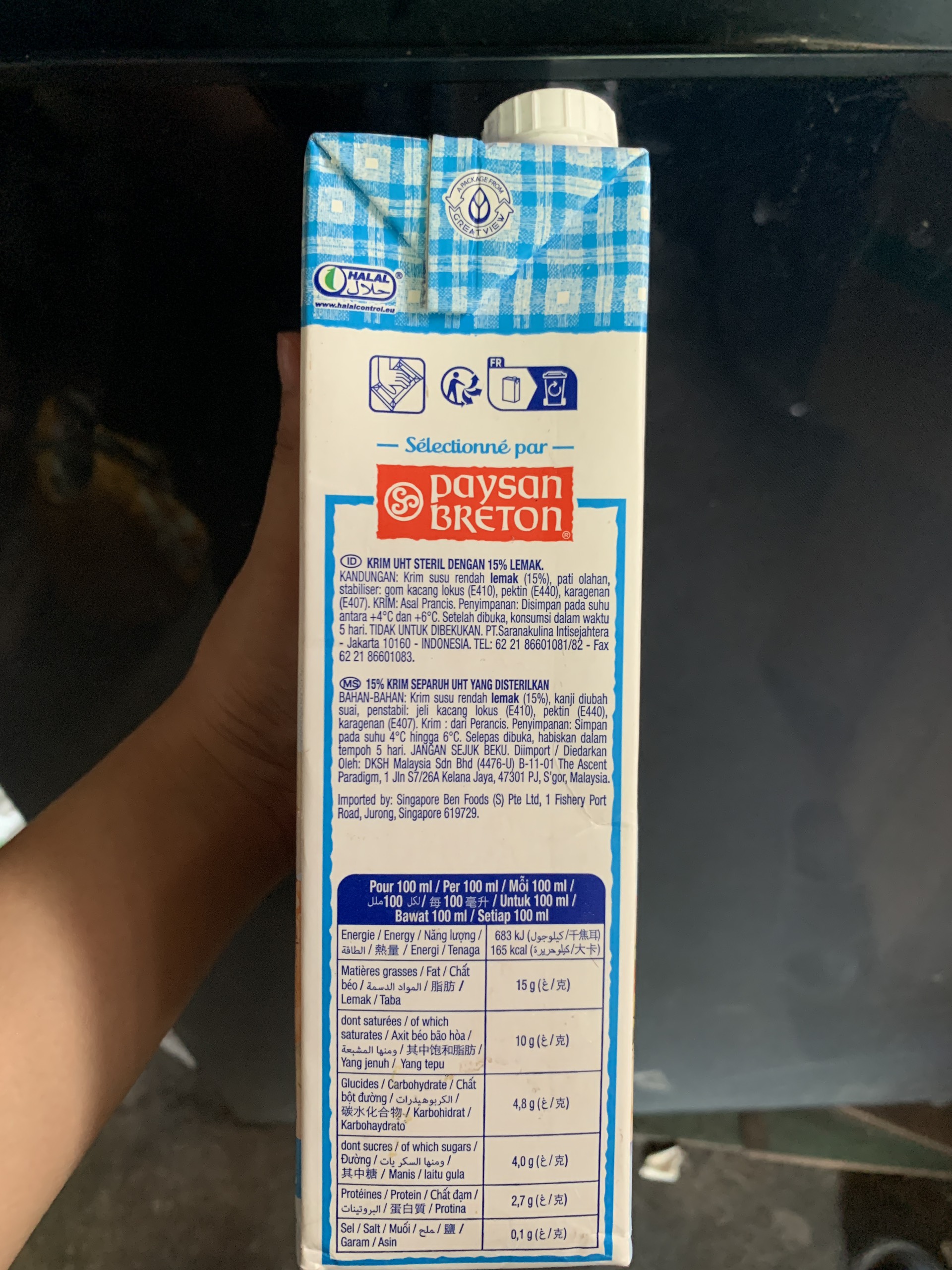 Kem Sữa Tiệt Trùng Cooking cream Paysan Breton - Hộp 1L