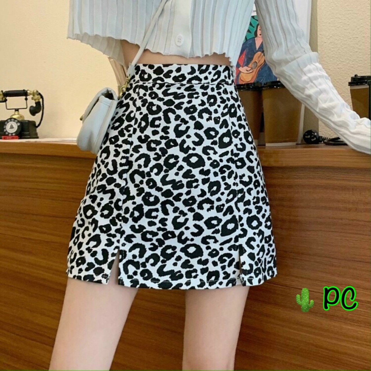Chân váy chữ a họa tiết da beo cá tính dưới 53kg