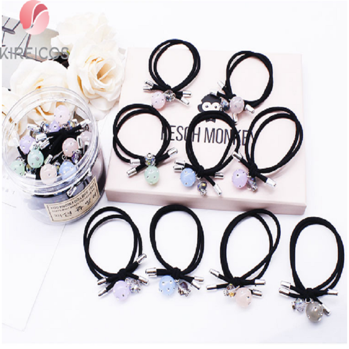 [HCM]Set 10 Dây Cột Tóc Hạt Tròn Đính Đá Hàn Quốc 9404069 - Màu Ngẫu Nhiên - kireicos