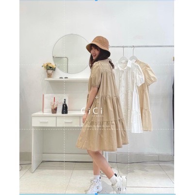 Đầm xuông cổ đức siêu đẹp - Váy tiểu thư bồng bềnh
