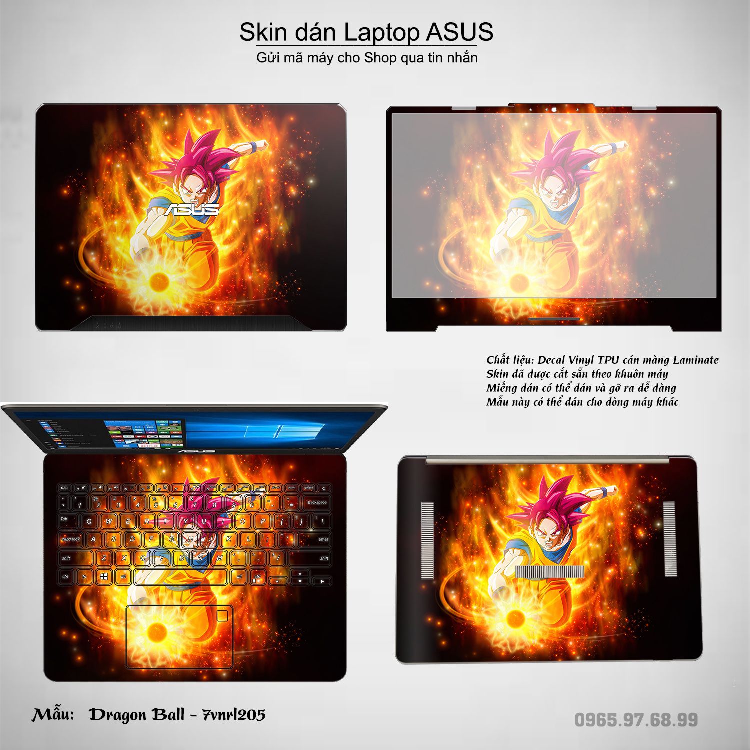 Decal Skin dán Laptop Asus mẫu Dragon Ball (inbox mã máy cho shop)