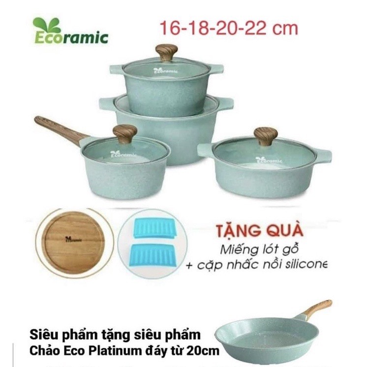 BỘ 4 NỒI ĐÁY TỪ ECORAMIC CAO CẤP (QUÁNH 16CM, NỒI 18CM.20CM.22CM) CHÍNH HÃNG_HỒNG PHẤN