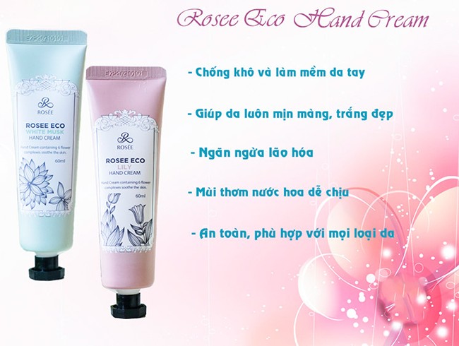 Kem dưỡng da tay hàn quốc rosee eco - hương nước hoa -tuýp hồng ban ngày, tuýp xanh ban đêm