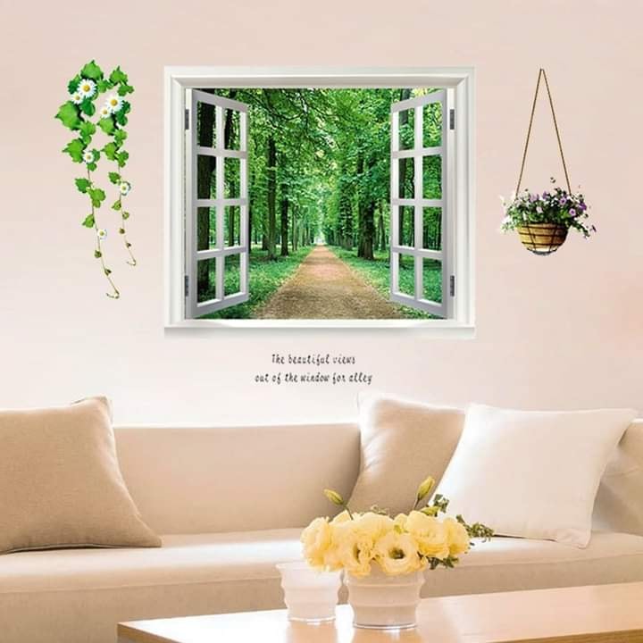 DECAL DÁN TƯỜNG GIÀN CÂY VÀ CỬA SỔ XANH