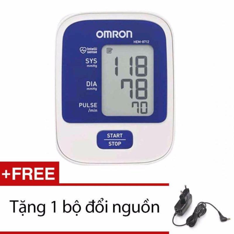 Máy đo huyết áp bắp tay Omron Hem 8712 (Trắng phối xanh) + Tặng bộ đổi nguồn