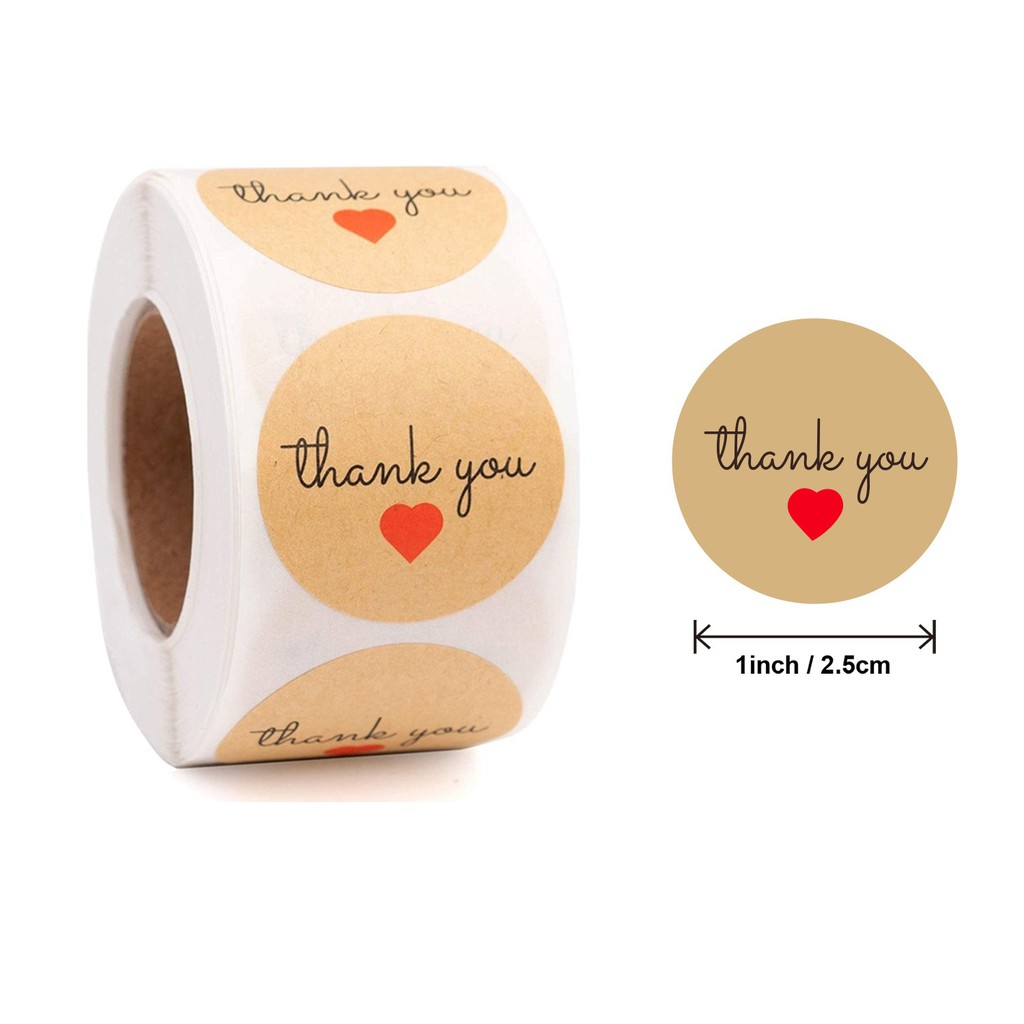 Cuộn 500 Sticker Dán Họa Tiết Thank You Nhiều Mẫu
