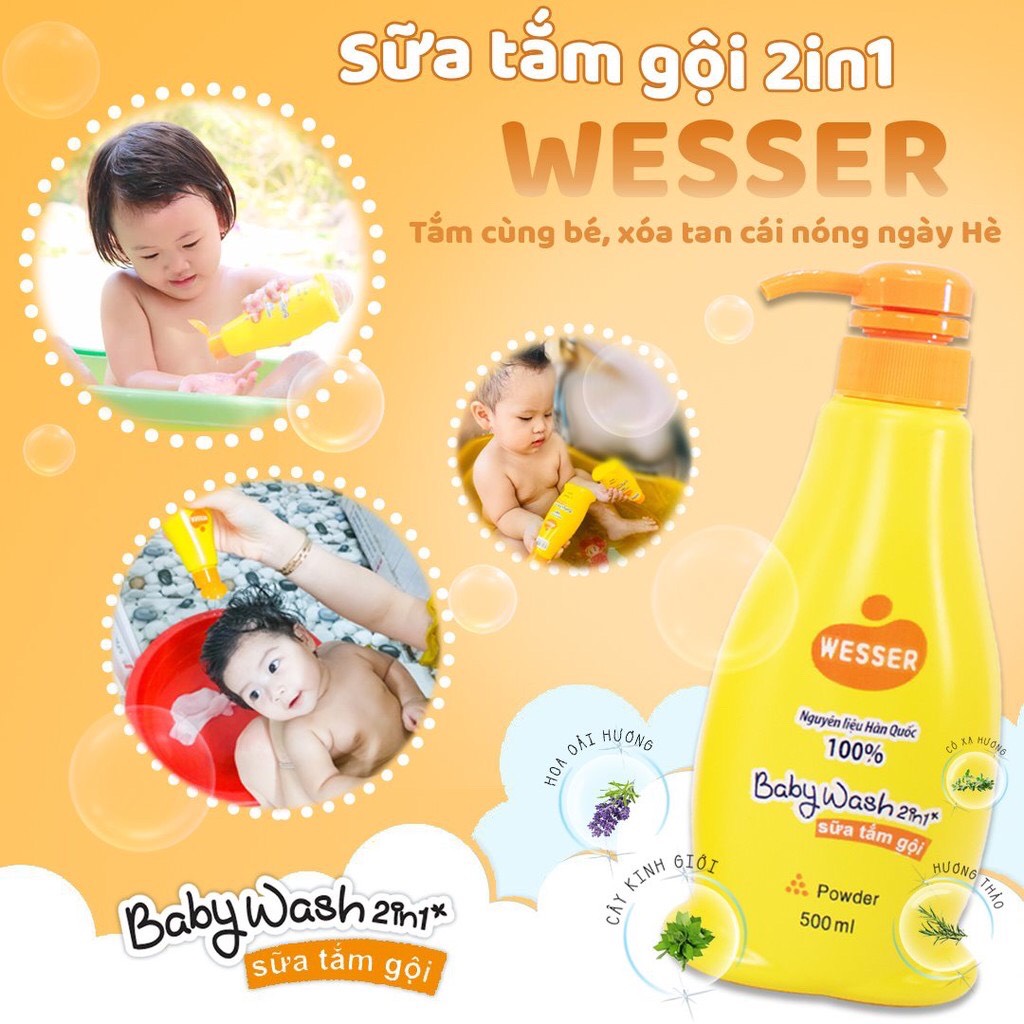 Sữa Tắm Gội Wesser Hàn Quốc 500ml (dầu tắm gội 2in1)