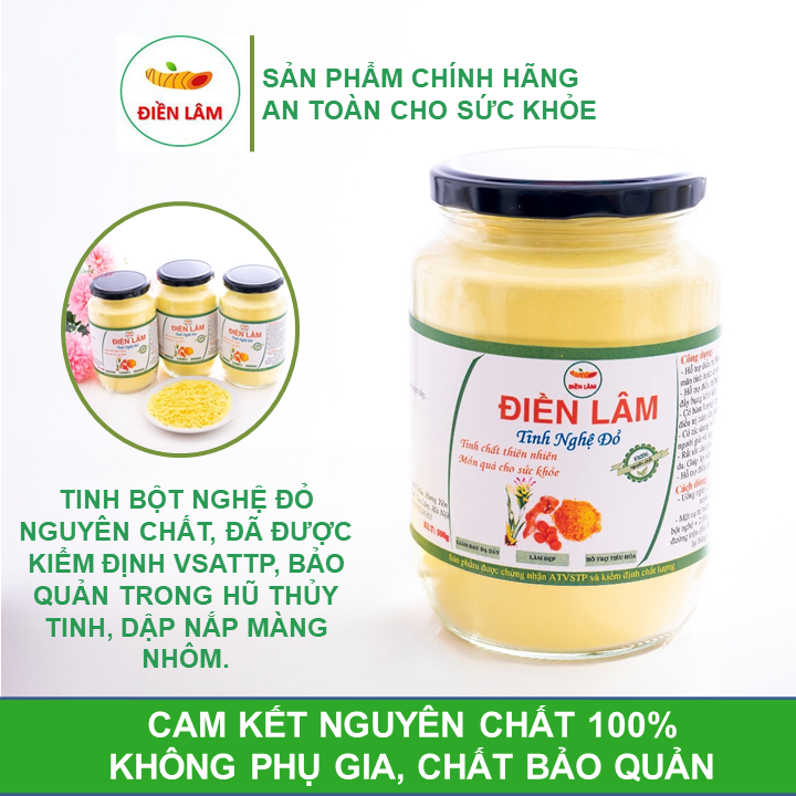 Tinh bột nghệ nguyên chất Điền Lâm 500gr (phù hợp với người dạ dày ,đại tràng ,tiêu hóa kém ,ngừa ung thư ,thải độc cơ thể ,giảm cân,nám tàn nhang có giấy phép kinh doanh,VSATTP)