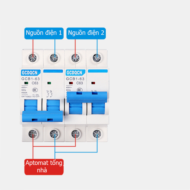 Át đảo chiều 2P 63A 220V QCDGCN cầu dao đảo chiều liên động dạng aptomat.