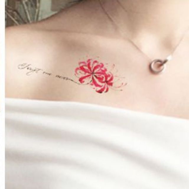 Giảm giá Hình dán tattoo hoa bỉ ngạn + chữ \