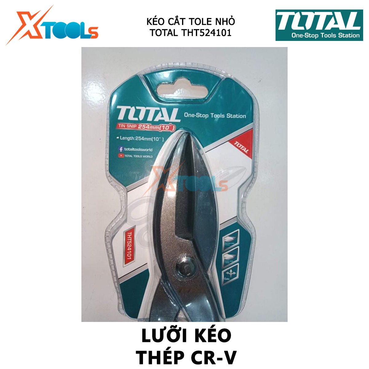 Kéo cắt tole nhỏ TOTAL THT524101 | kéo cắt tôn mỏng Kích thước 10 inch cắt tấm tôn, thép , vật liệu mỏng[CHÍNH HÃNG][XTOOLs]