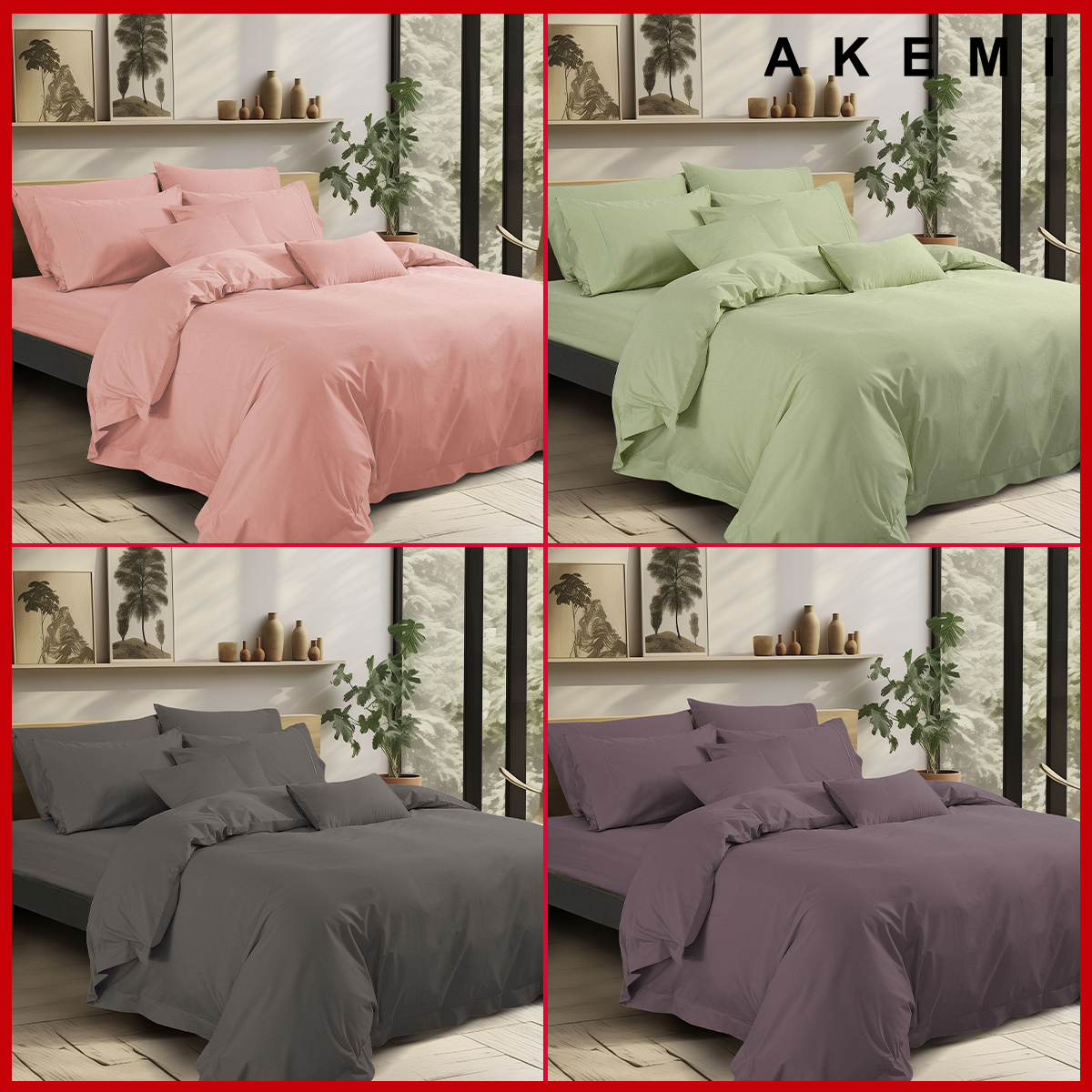 Bộ Ga kèm Vỏ chăn Akemi Cotton Select Affinity v2, gồm 6 món (King/Queen)