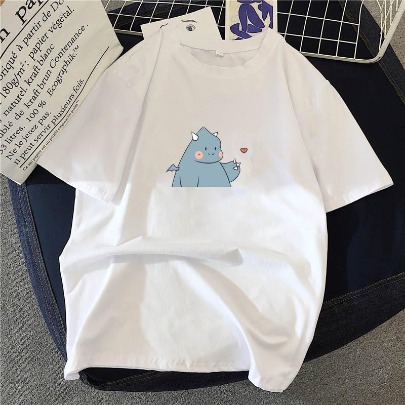 [HCM][HOT FREESHIP] Áo thun nam nữ form rộng tay lỡ COTTON60 chất cổ tròn Áo phông nam cộc tay in hình khủng long nhí thả tim siêu dễ thương