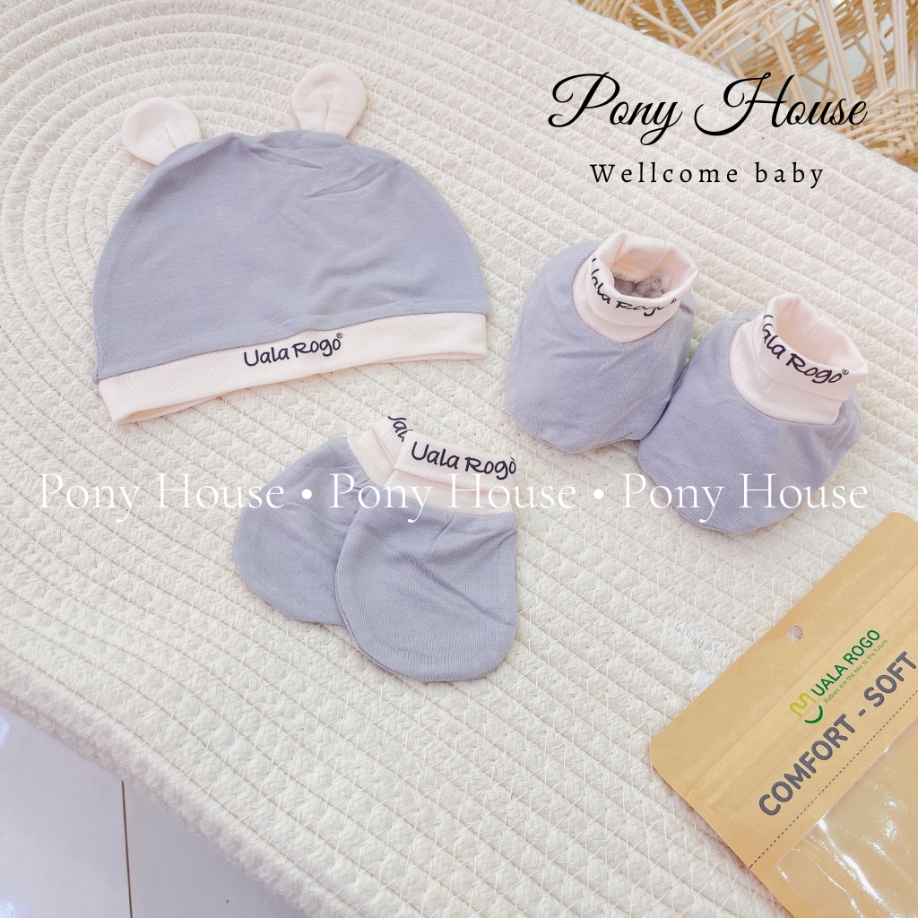 Set mũ, bao tay, bao chân uala rogo bambo sợi tre siêu mềm mịn - phụ kiên cho bé sơ sinh/ newborn/nb uala&rogo