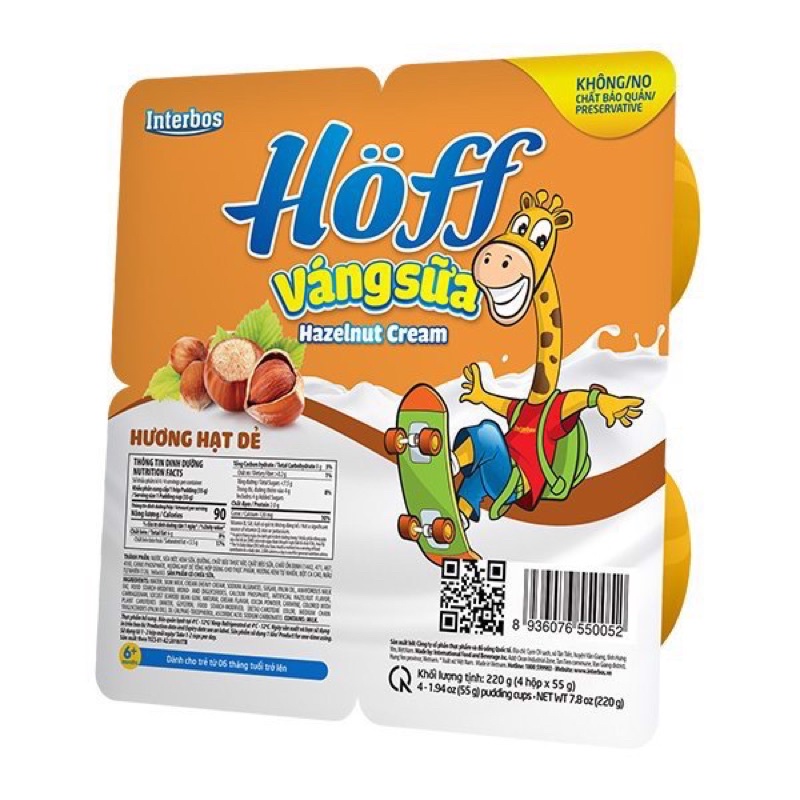 [HOFF] Váng sữa Hoff sữa non / óc chó / vani / hạt dẻ cho bé (lốc 4 hộp)