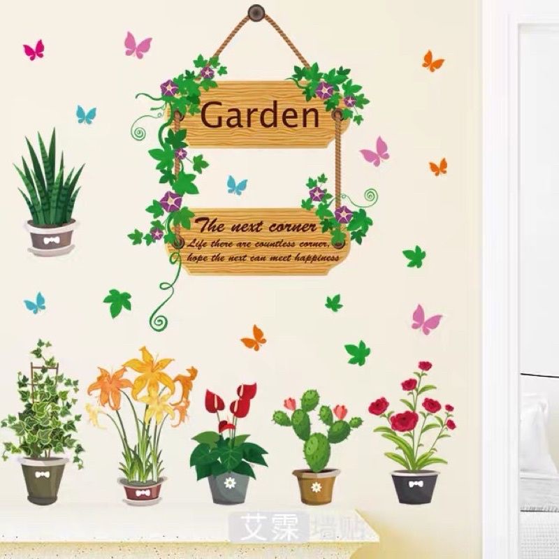 Decal dán tường giỏ hoa