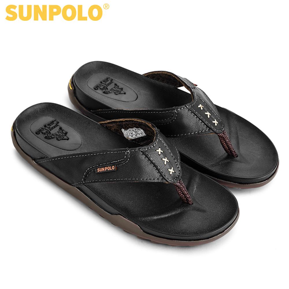 Dép kẹp nam da bò Dép xỏ ngón SUNPOLO KEP015 (Nâu bò)