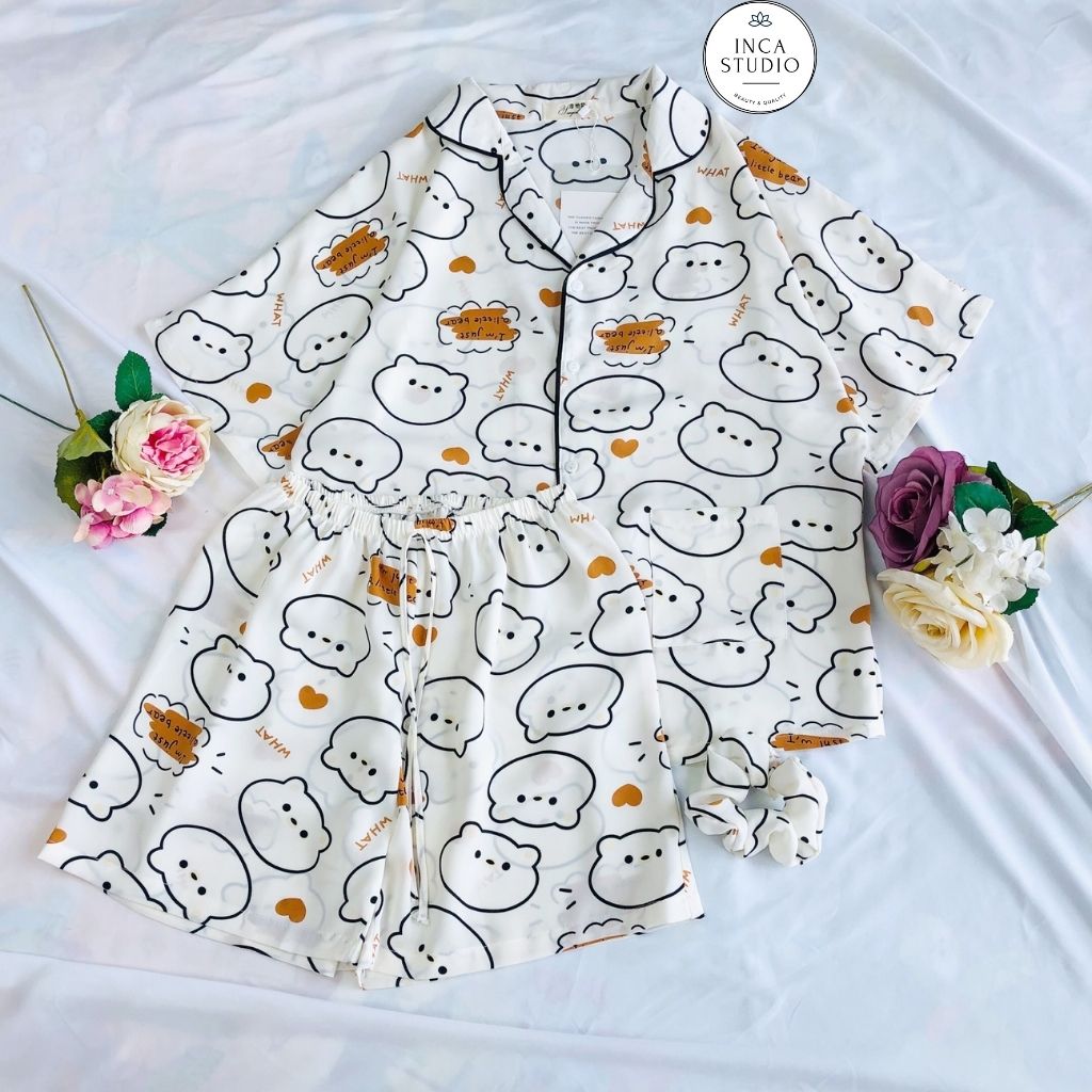 (Loại 1) Đồ ngủ Pyjama lụa mango họa tiết form cánh dơi INCA 02- Free size dưới 65kg, Lụa mango thoáng mát