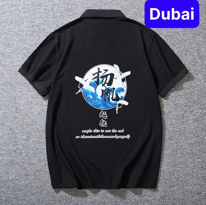 ÁO THUN, ÁO PHÔNG, ÁO THUN POLO CỔ TRỤ VẢI CÁ SẤU COTTON NAM NỮ MÀU ĐEN TAY NGẮN CÓ CỔ BẺ VẢI ĐẸP MỊN IN HẠC PHONG CÁCH THỂ THAO - DUBAI FASHION