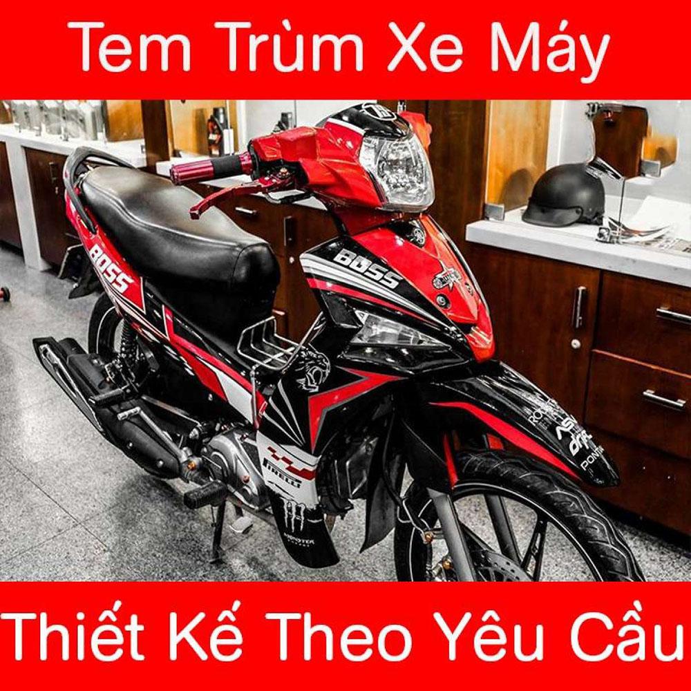 Tem trùm xe máy sirius đỏ đen - Độ tem xe máy sirius thiết kế theo yêu cầu - Chế tem trùm xe máy sirius rẻ đẹp
