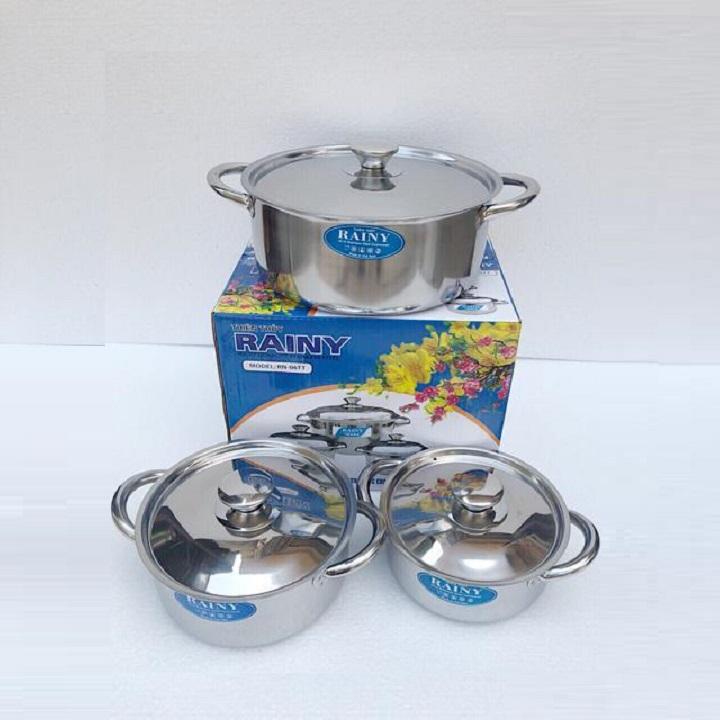 [HCM]Bộ 3 nồi inox nắp kính Rainy RN06TT
