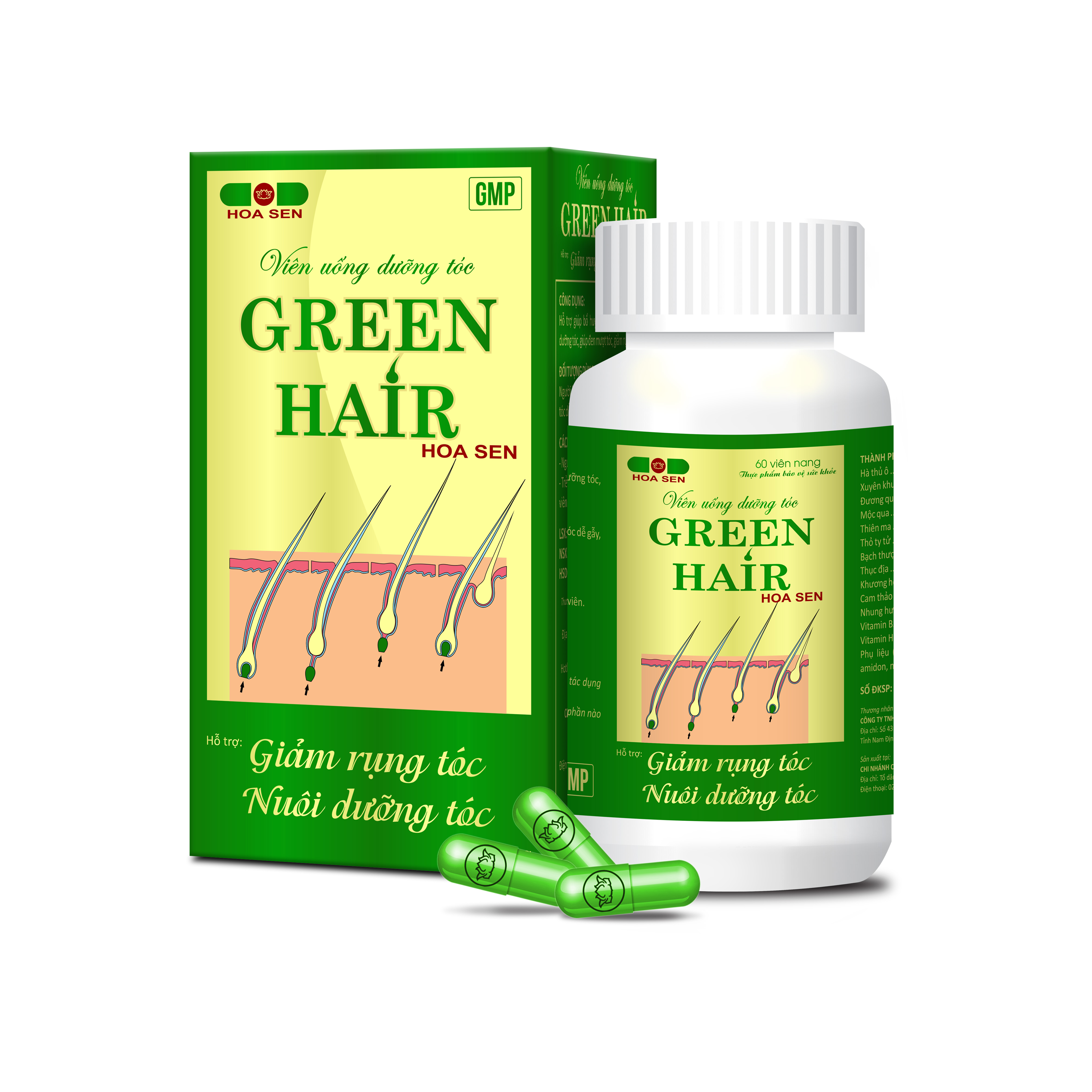 Viên uống dưỡng tóc Green hair Hoa Sen - Dạng lọ