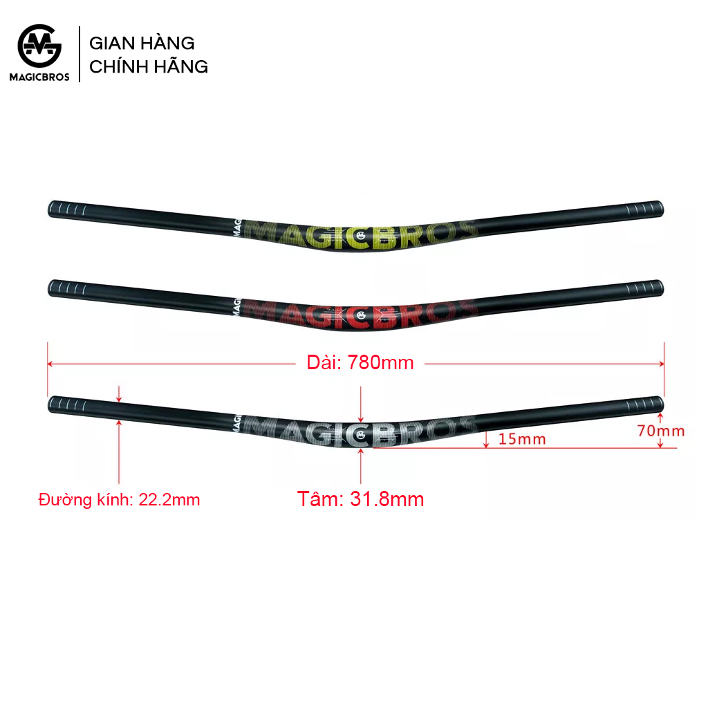 Ghi đông xe đạp MTB Magicbros dải logo mờ