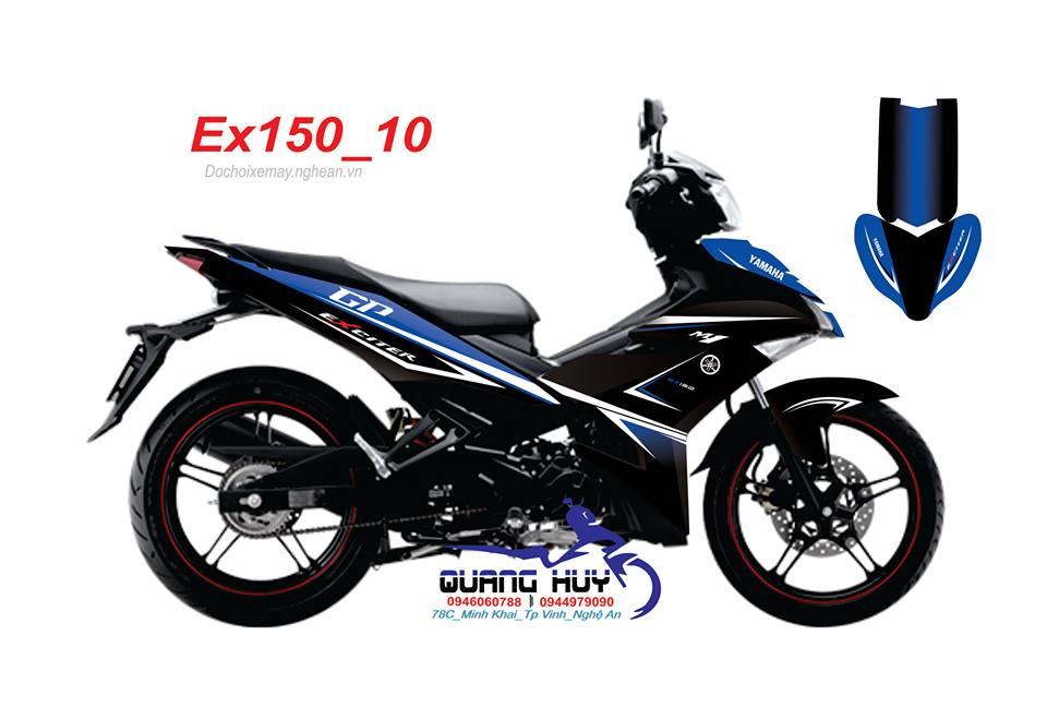 tem trùm xe máy Exciter 150 đen sọc xanh trắng, tem exciter 150, team trùm exciter 150, tem xe exciter 150, team trùm ex 150, team xe exciter 150 xanh trắng