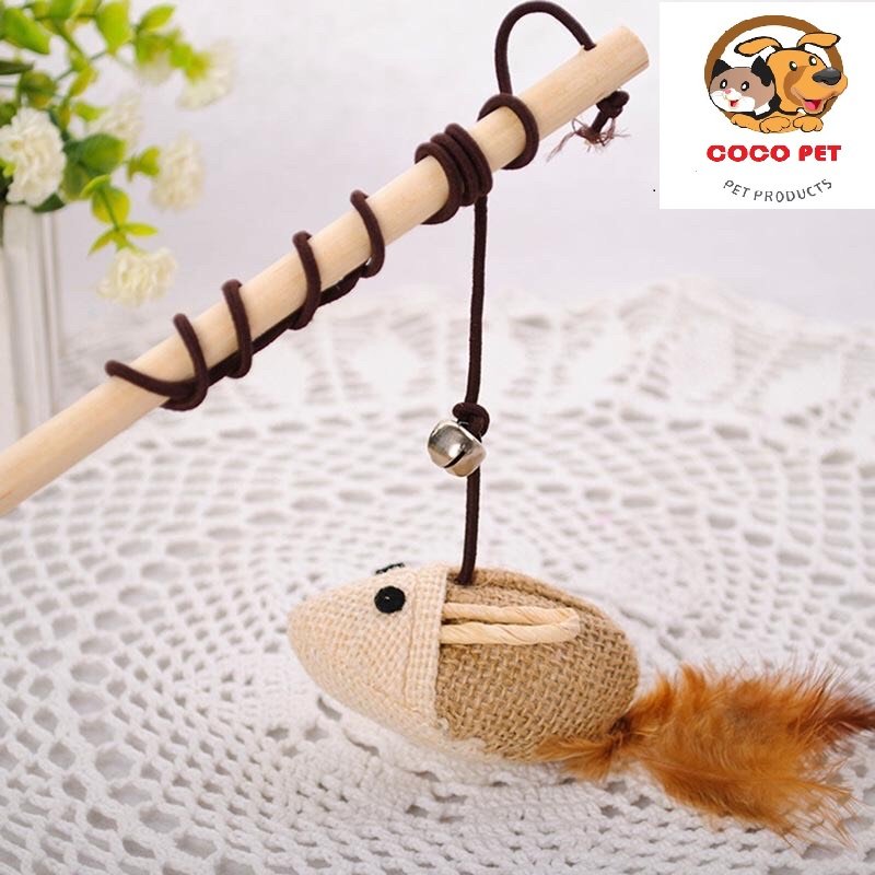 Đồ chơi cần câu mèo cán gỗ hình chuột, đủ màu sắc ngộ nghĩnh đáng yêu, thu hút thú cưng nhà bạn chơi đùa cùng