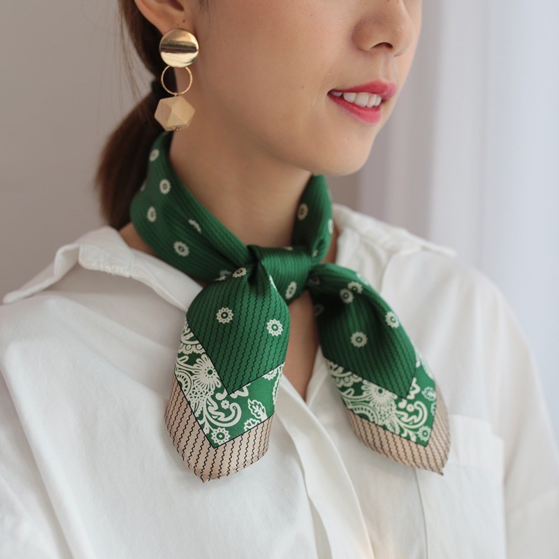[HCM]Khăn turban lụa vuông cột cổ áo thanh lịch size 58x58cm