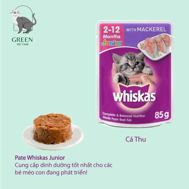 Pate Whiskas Junior cho mèo con vị cá ngừ/cá thu - gói 80gr