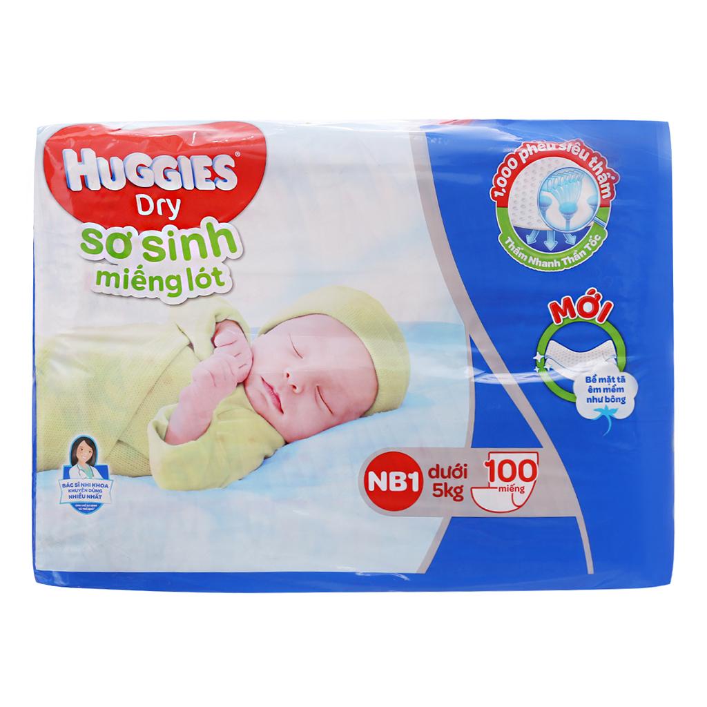 Miếng Lót Sơ Sinh Huggies Dry NB1 - Bịch 100 Miếng (Dành cho trẻ  5 kg)