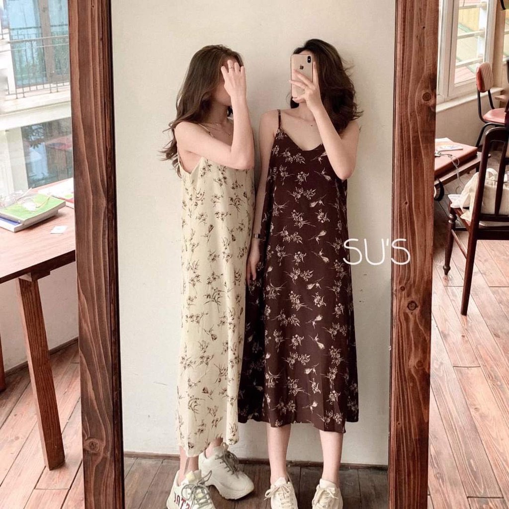Váy 2 dây hoa nhí , đầm hai dây hoa nhí dáng suông siêu xinh AD69