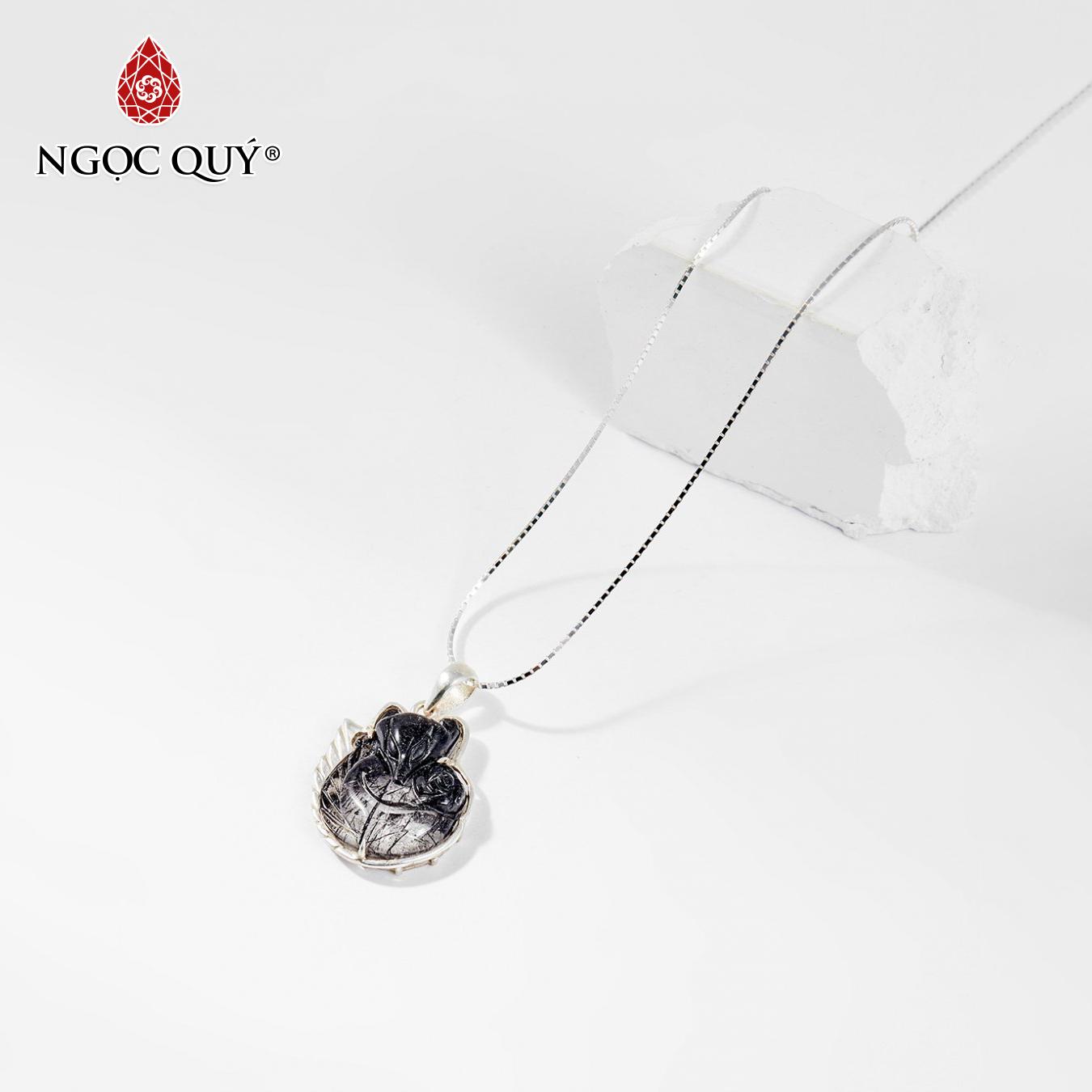 [HCM]Mặt Dây Chuyền Đá Thạch Anh Tóc Đen Cửu Vỹ Hồ Ly Mệnh Thuỷ Mộc 2.8cm (màu đen) - Ngọc Quý Gemstones