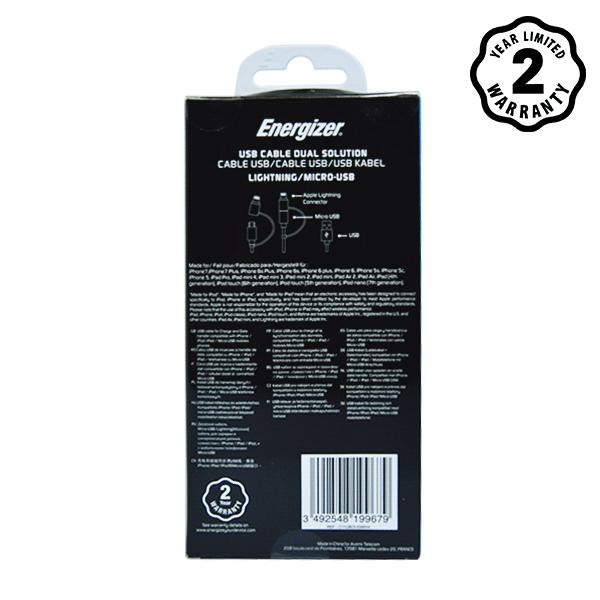 Cáp Sạc 2 trong 1 Lightning-Micro Energizer C11UBDUG