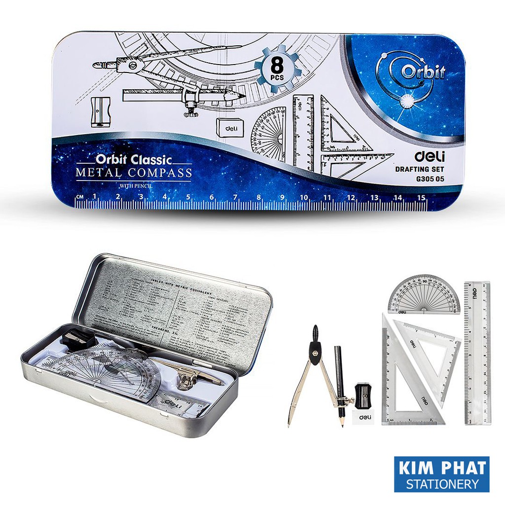Bộ compa deli, bạc gồm 8 dụng cụ/bộ - eg30505