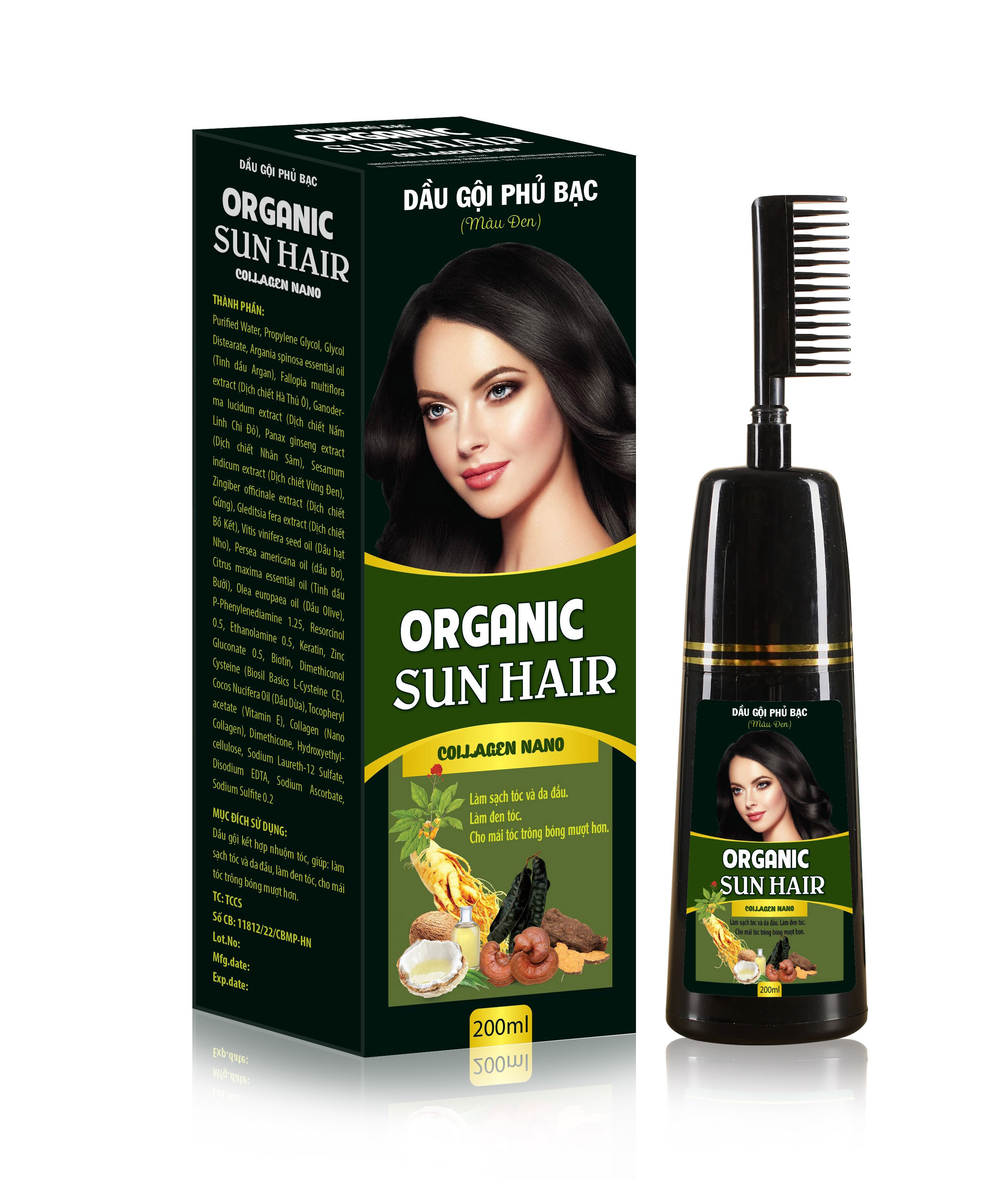 Dầu Gội Phủ Bạc (Màu Đen) Sun Hair Collagen Nano Organic - Ngăn Chặn Tóc Bạc Sớm Dưỡng Tóc Làm Sạch Phục Hồi Tóc Giúp Tóc Bóng Khỏe Mượt Mà Đen Tự Nhiên - VNmart Online